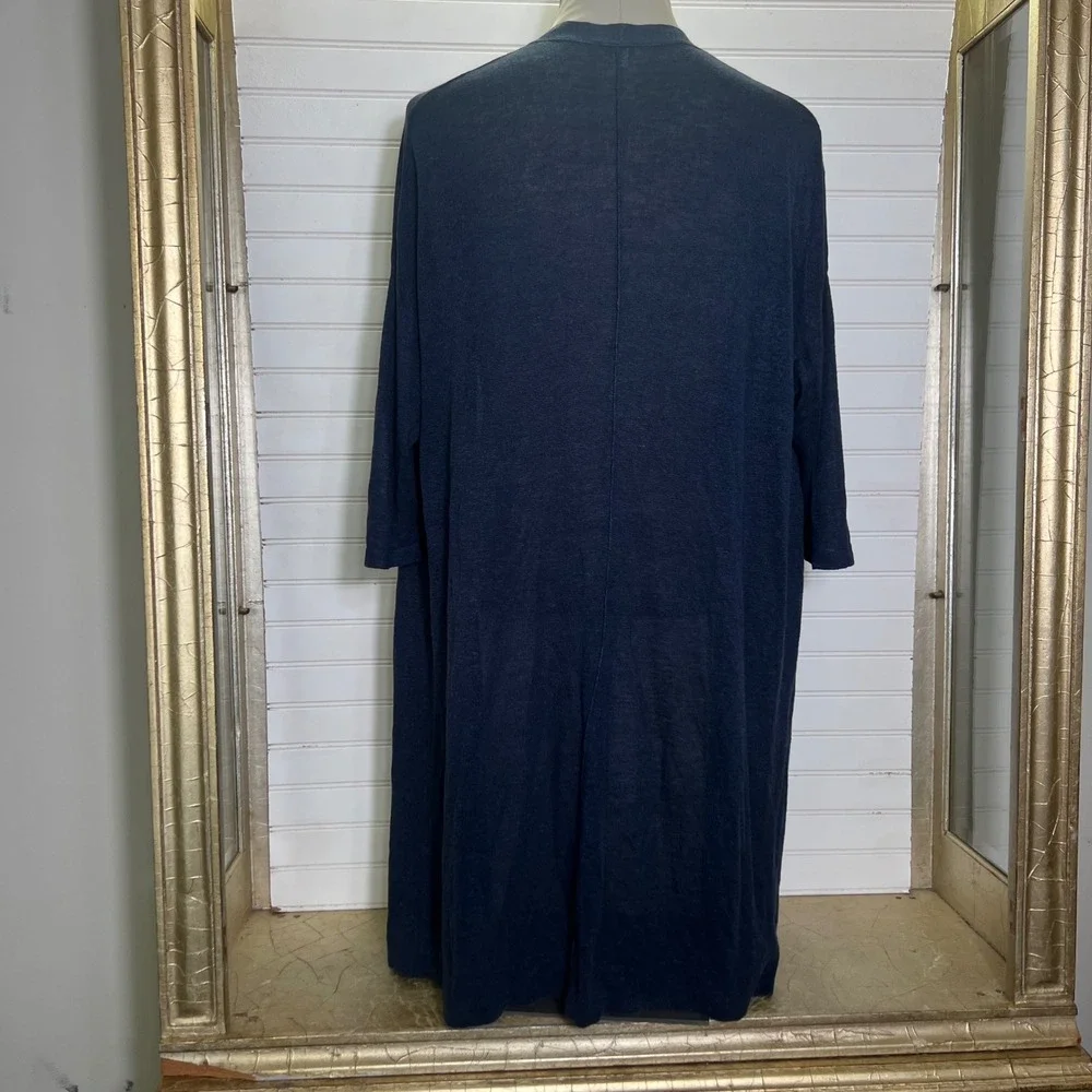 J Jill Pure Jill Women's Small Open Front Long Cardigan Duster Navy Linen Blend - Picture 3 of 9